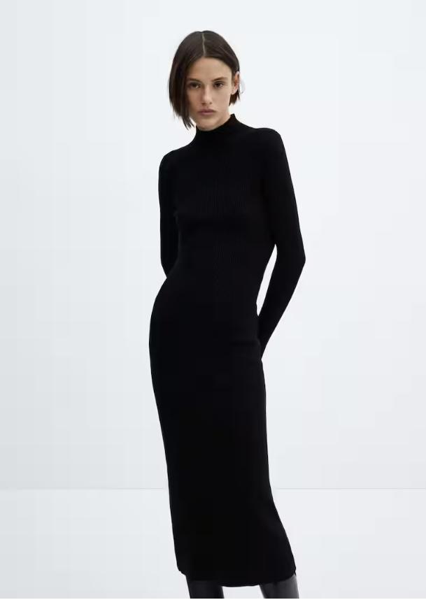 Crna rebrasta haljina Mango